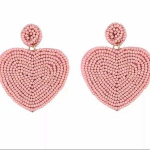 Boho Beaded Pink Heart Earrings